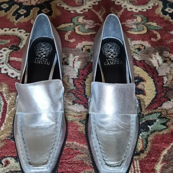 Vince Camuto Metallic Silver Loafers - Picture 2 of 8